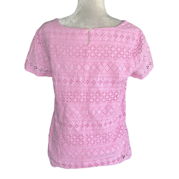 J. Crew Pink Eyelet Short Sleeve Top - 6 - Picture 5 of 11